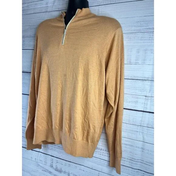 Peter Millar Sweater Mens Large Orange 1/4 Zip Pullover Cashmere Silk Cotton - Picture 6 of 12